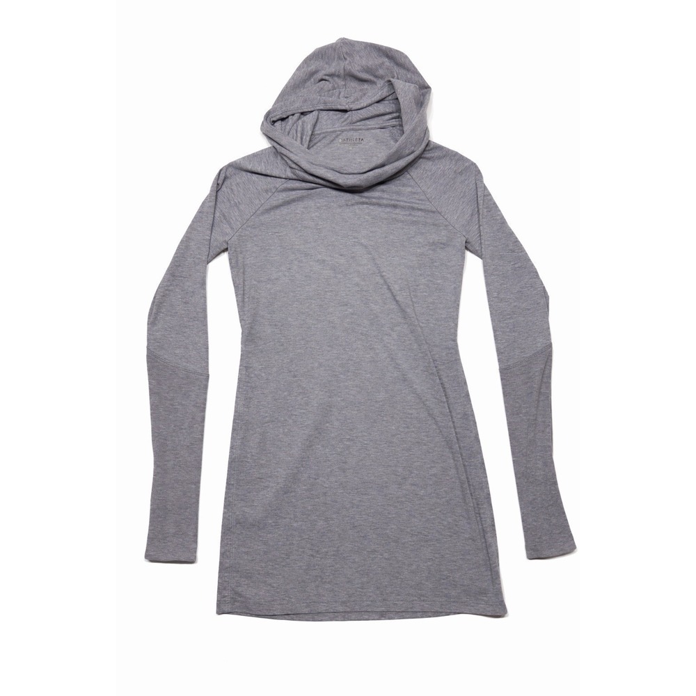 Athleta Gray Hooded Tunic Top Cowl Neck Thumbhole Long Sleeve XS Heathered Gray - Picture 1 of 6